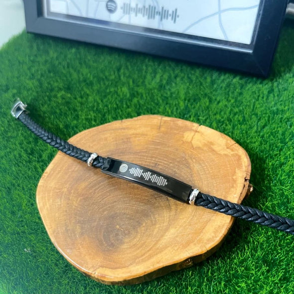 Leather Bracelet with Rings with Dedicated Spotify Song