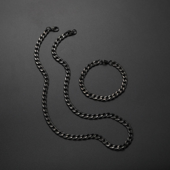 collar y pulsera de eslabones negro