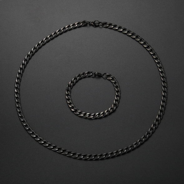 collar y pulsera de eslabones negro