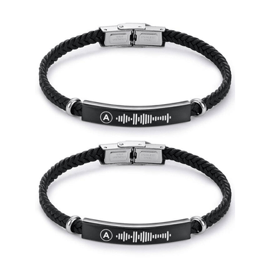 Pack of 2 Leather Bracelets with Rings and Spotify Song