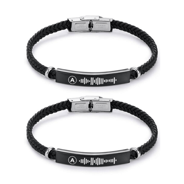 Pack of 2 Leather Bracelets with Rings and Spotify Song
