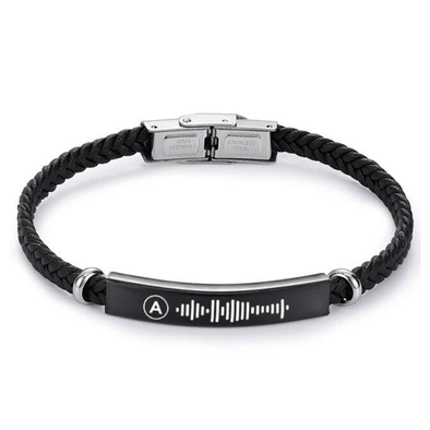 Leather Bracelet with Rings with Dedicated Spotify Song