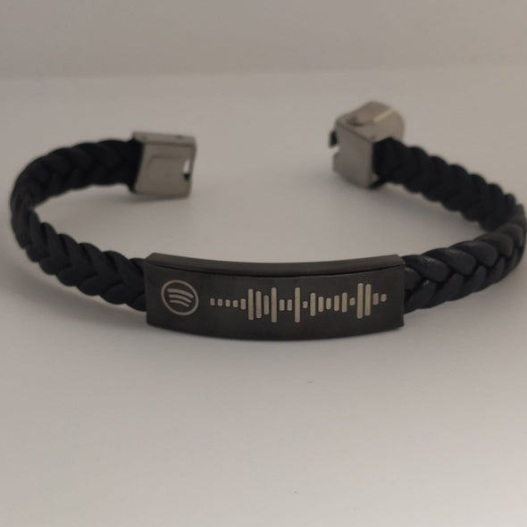 Bracelet en corde tressée noire avec chanson Spotify dédiée