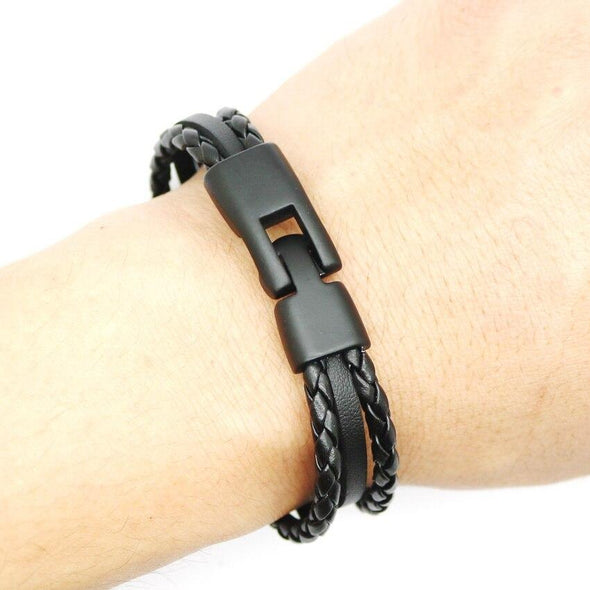 Leather Bracelet with Double Rope with Personalized Laser Engraving