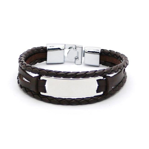 Leather Bracelet with Double Rope with Personalized Laser Engraving